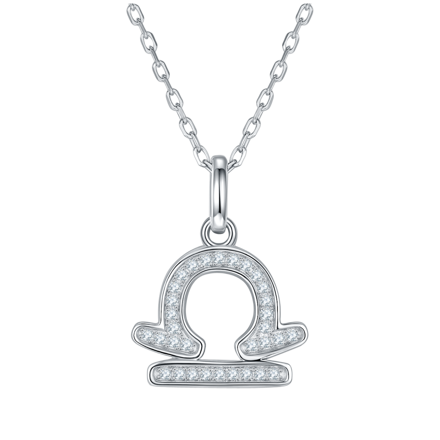 Libra Zodiac Moissanite Necklace in White Gold