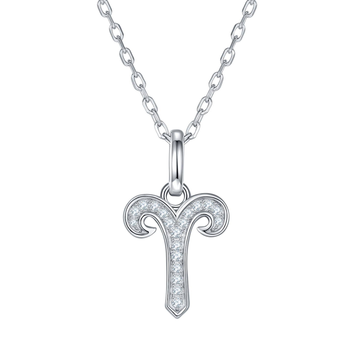Aries Zodiac Moissanite Necklace in White Gold