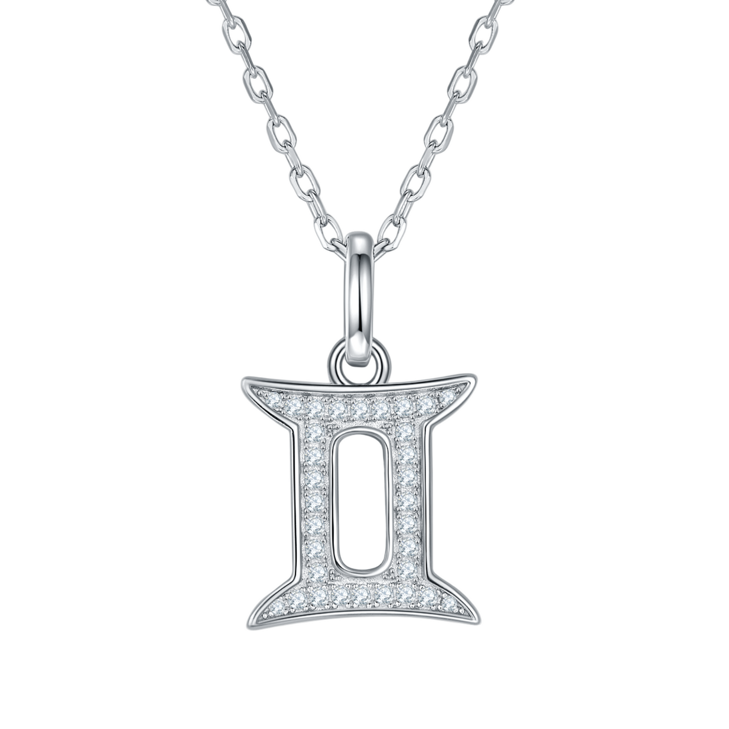 Gemini Zodiac Moissanite Necklace in White Gold