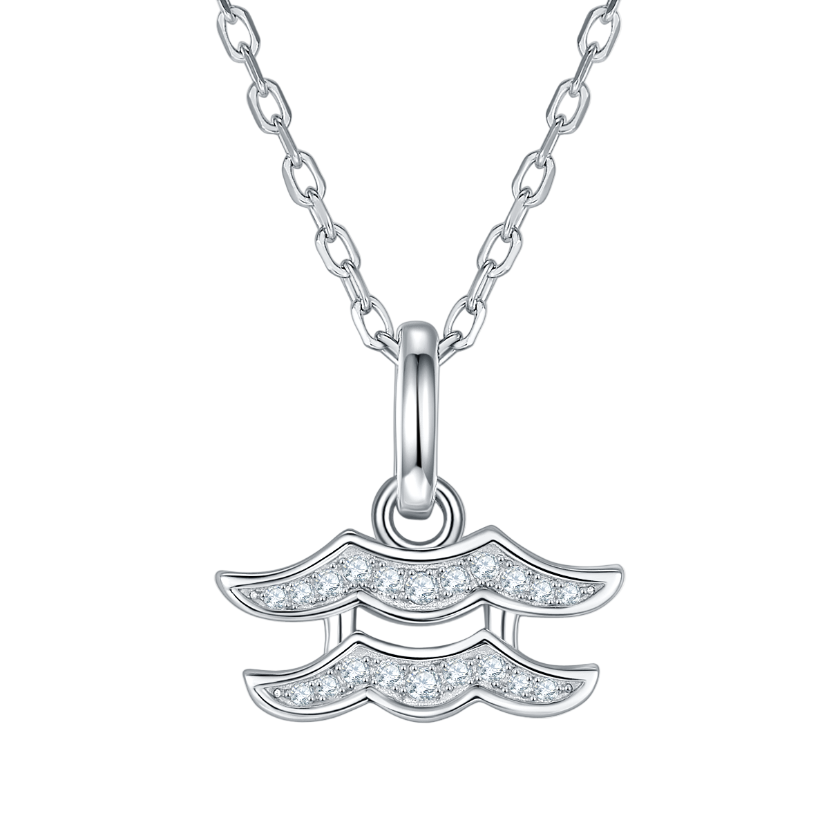 Aquarius Zodiac Moissanite Necklace in White Gold