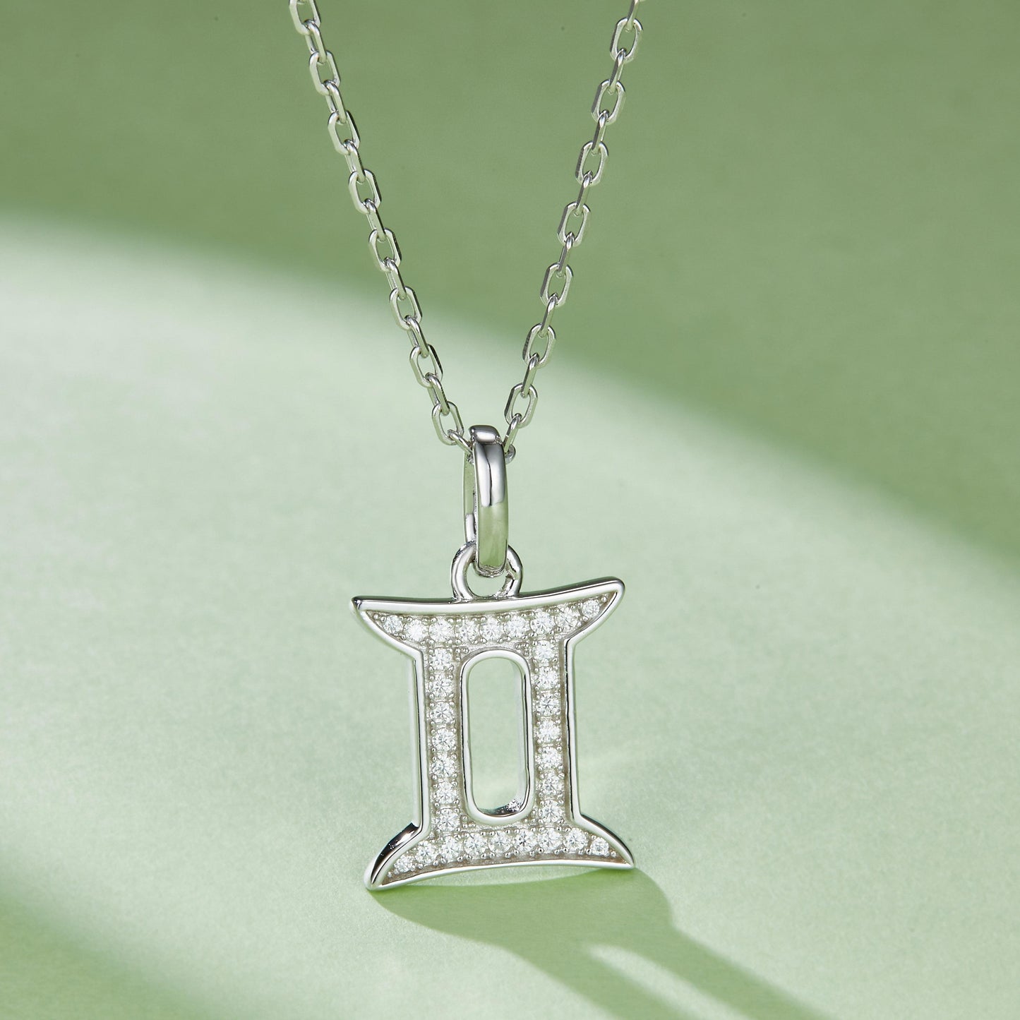 Gemini Zodiac Moissanite Necklace in White Gold