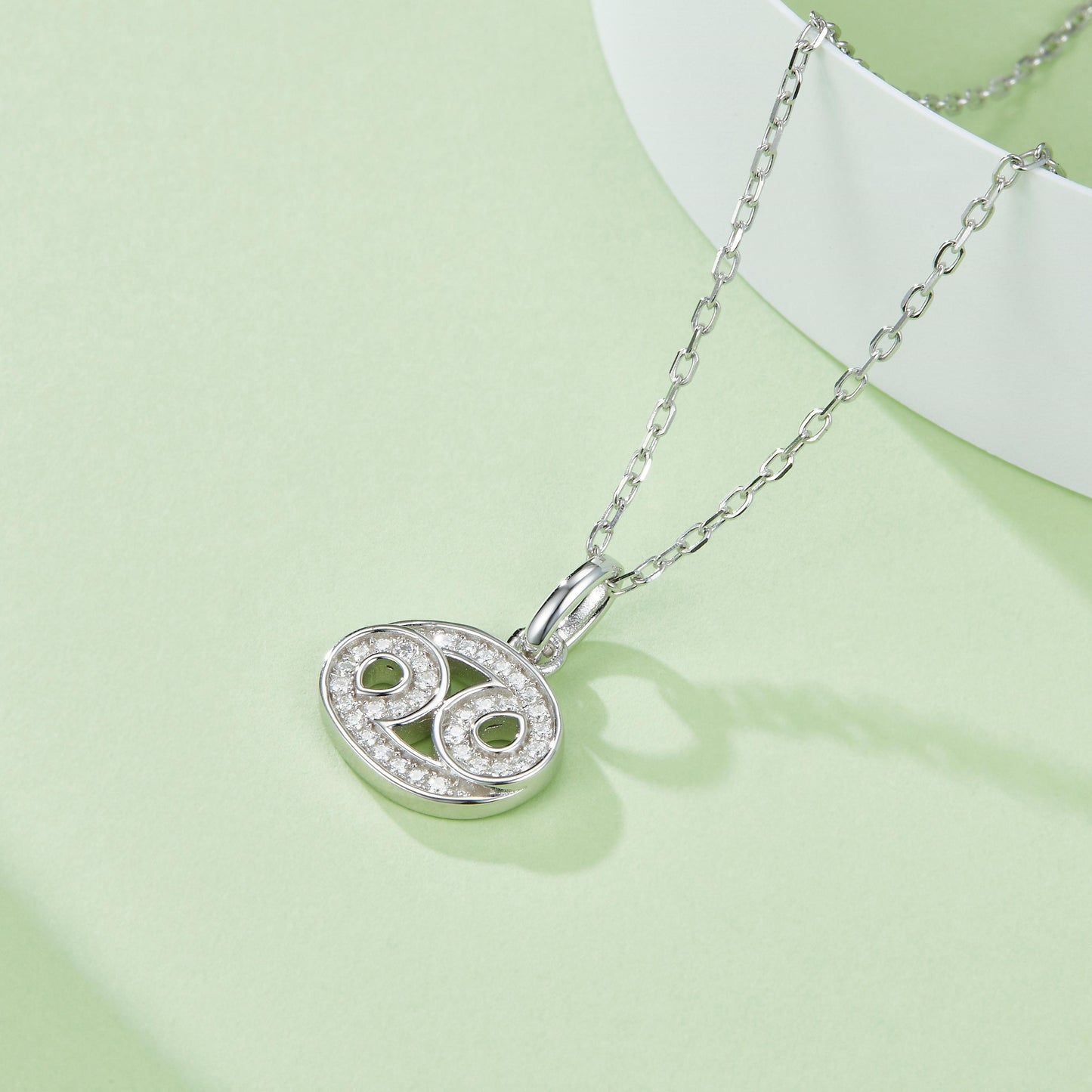Cancer Zodiac Moissanite Necklace in White Gold