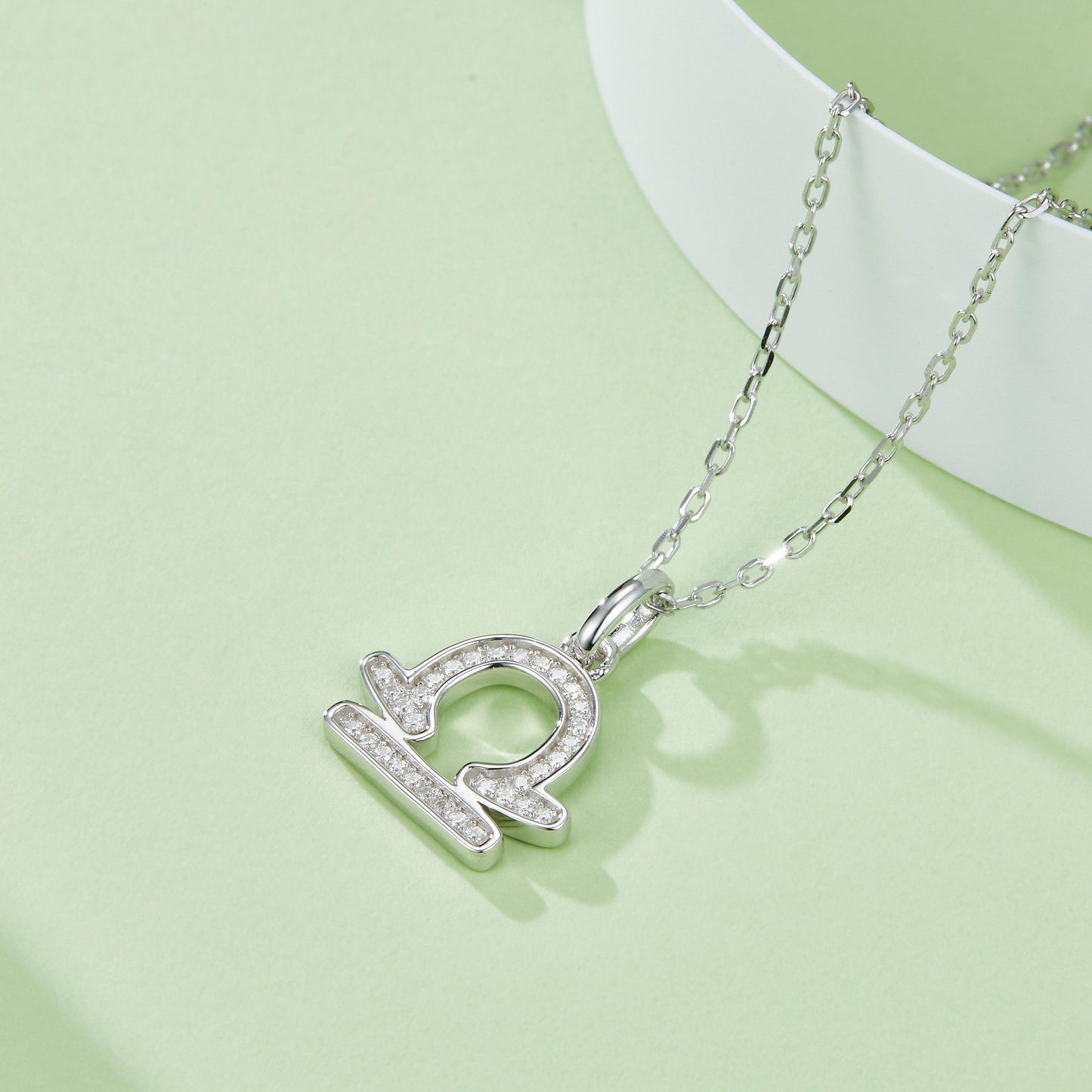 Libra Zodiac Moissanite Necklace in White Gold