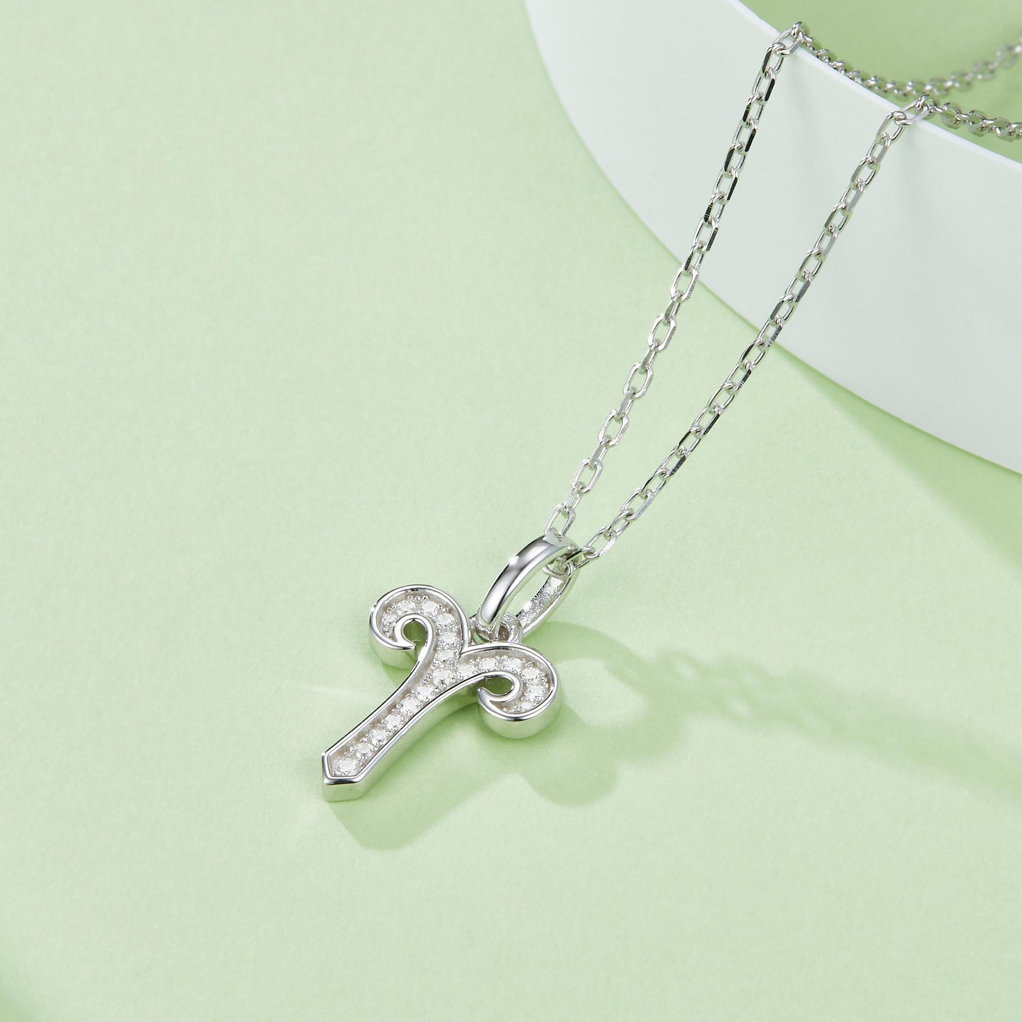 Aries Zodiac Moissanite Necklace in White Gold