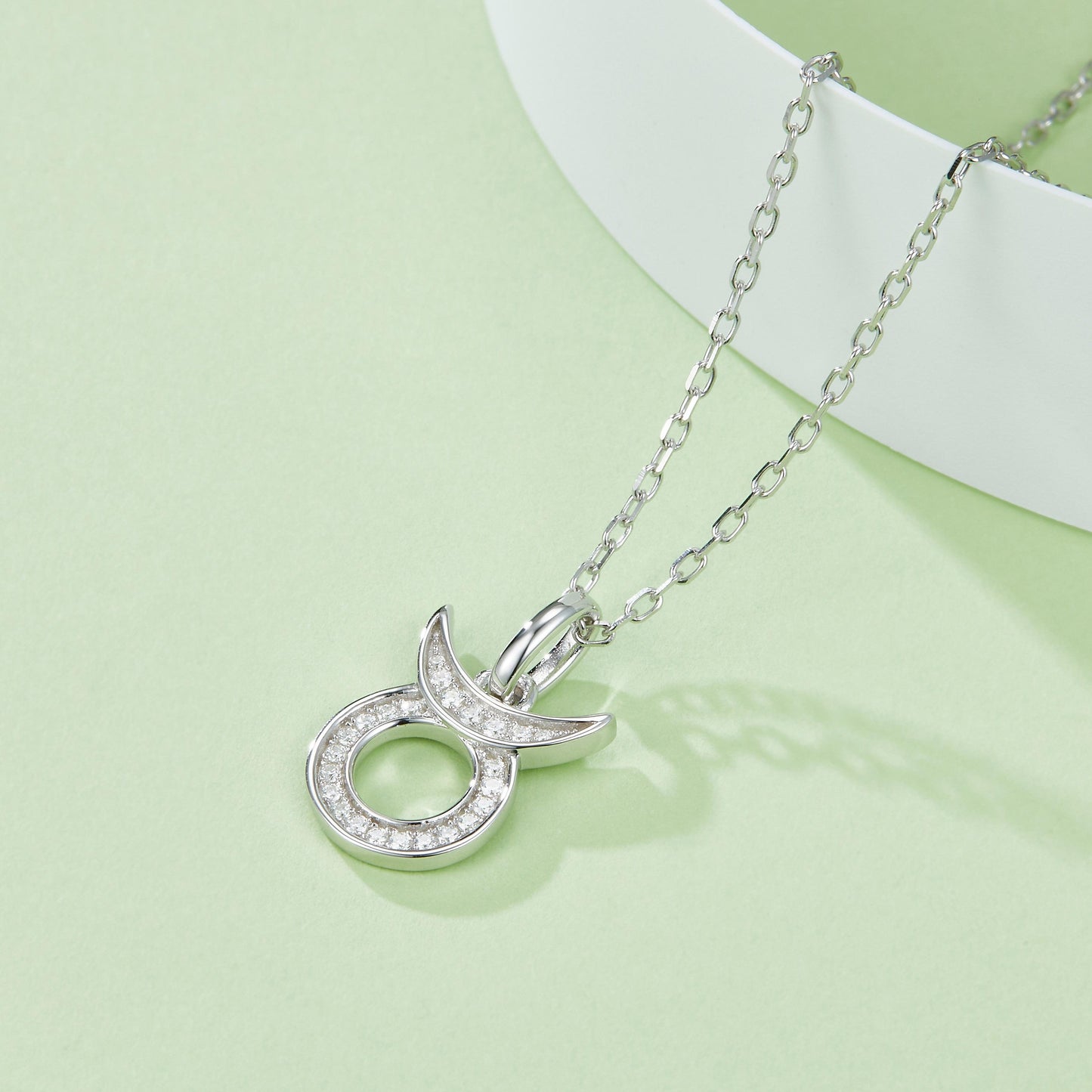 Taurus Zodiac Moissanite Necklace in White Gold