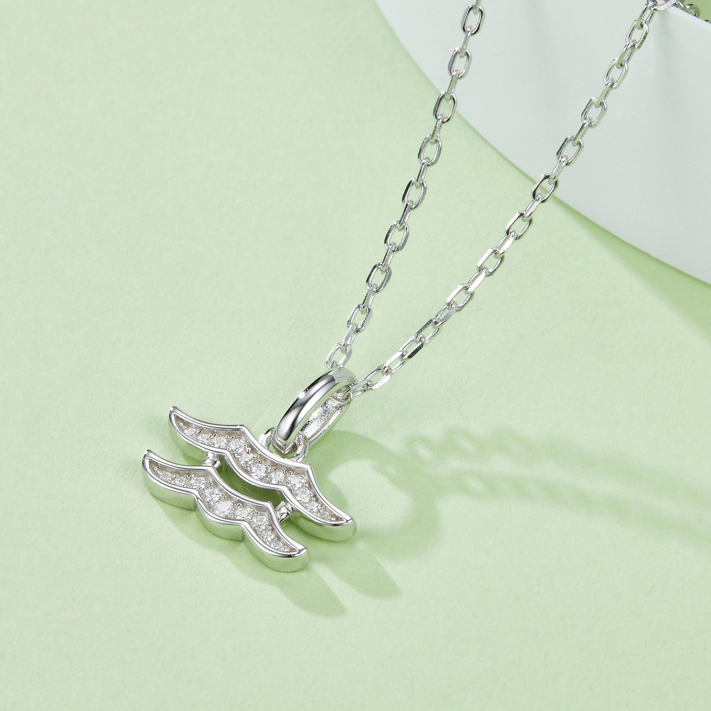 Aquarius Zodiac Moissanite Necklace in White Gold