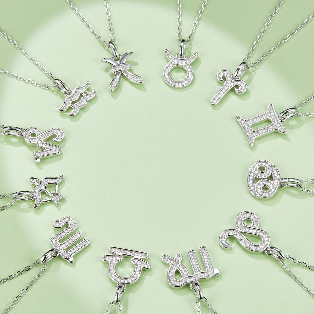 Libra Zodiac Moissanite Necklace in White Gold