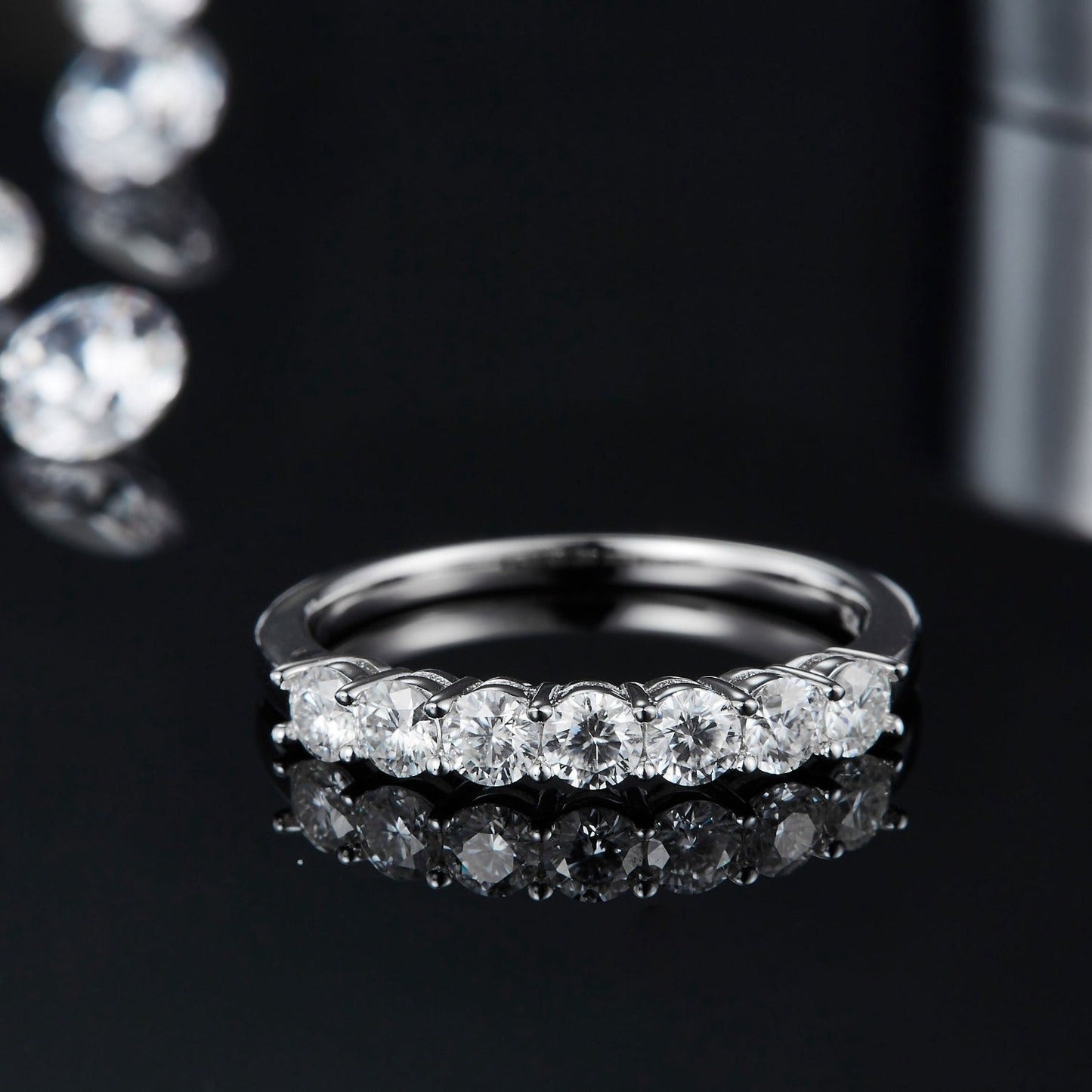 7 Stone Half Eternity Wedding Band Set in Sterling Silver