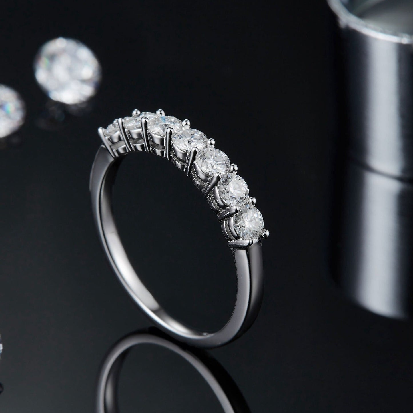 7 Stone Half Eternity Wedding Band Set in Sterling Silver