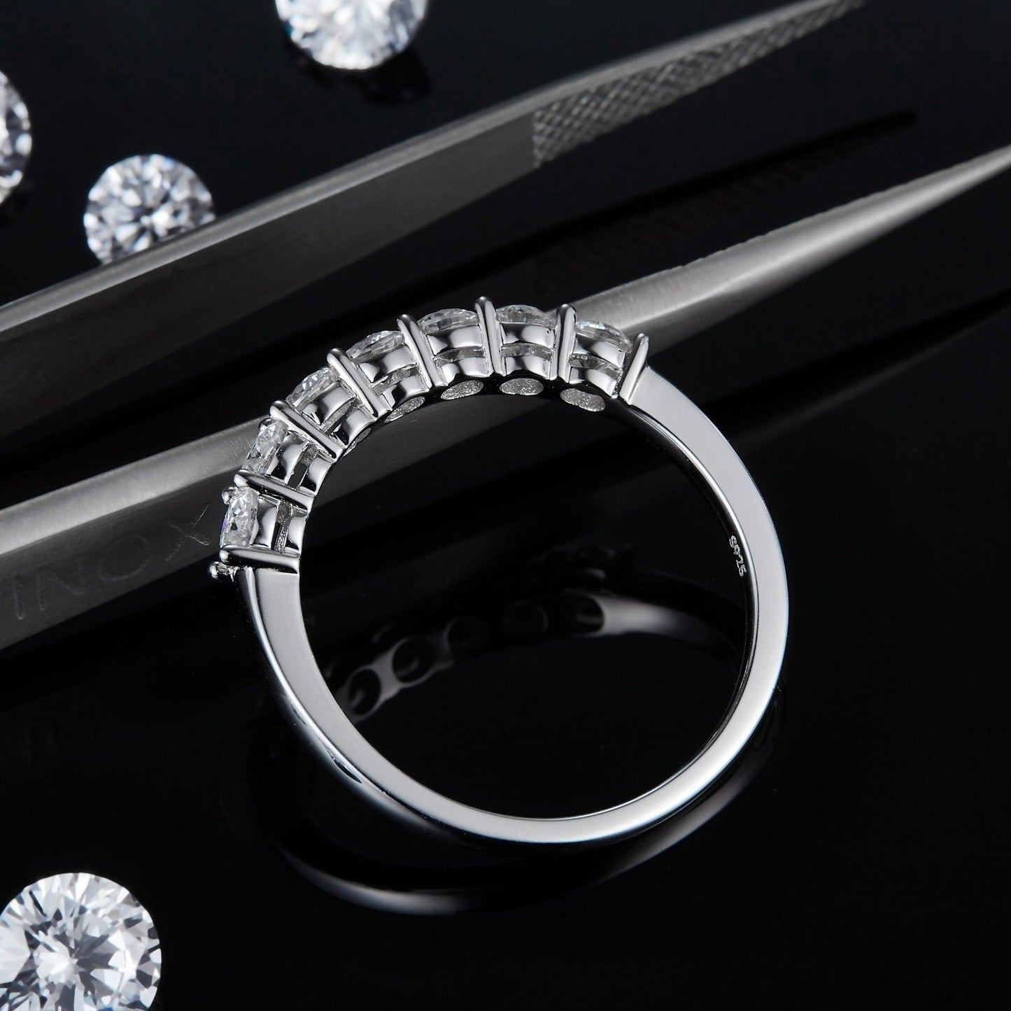 7 Stone Half Eternity Wedding Band Set in Sterling Silver