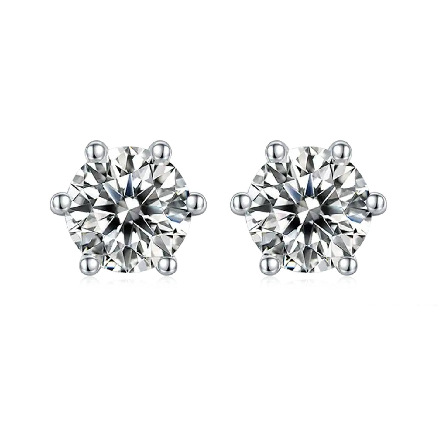 Heritage Solitaire 6 Claw Moissanite Stud Earrings Set in Sterling Silver