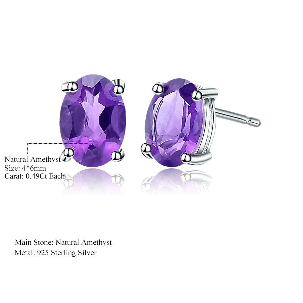 Amethyst 0.49ct Oval-Cut Solitaire Stud Earrings