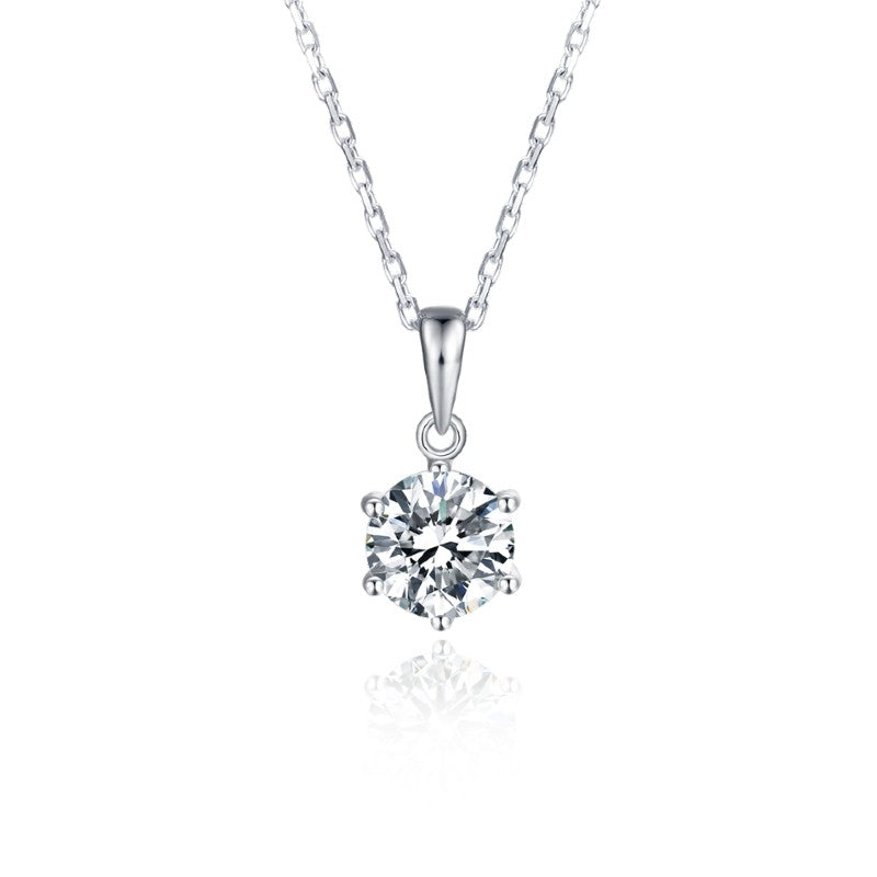 Classic 6 Claw 1.00ct Moissanite Pendant Set in Sterling Silver