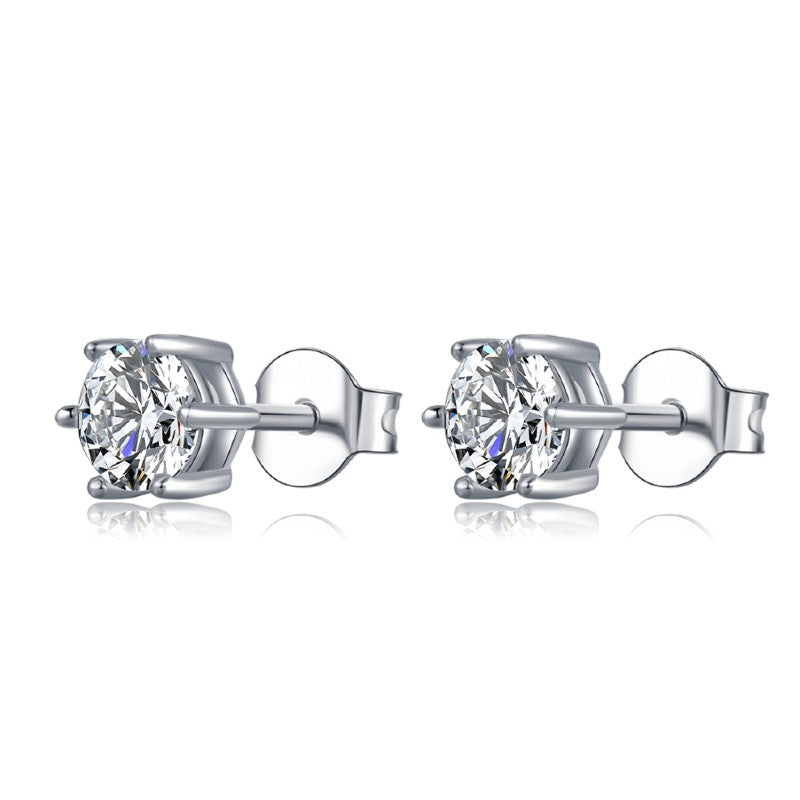 Heritage Solitaire 6 Claw Moissanite Stud Earrings Set in Sterling Silver