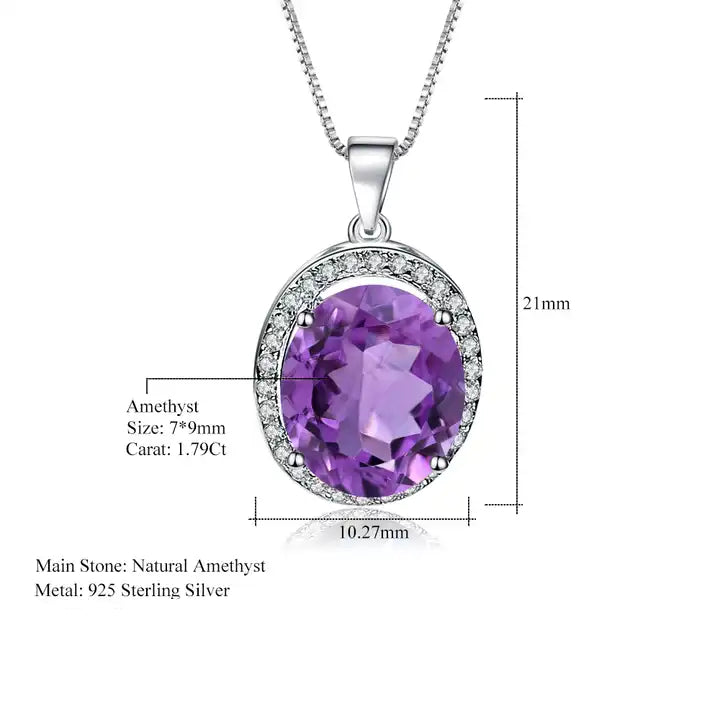 Amethyst 1.79ct Oval Halo Pendant Necklace