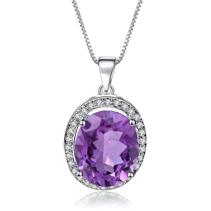 Amethyst 1.79ct Oval Halo Pendant Necklace