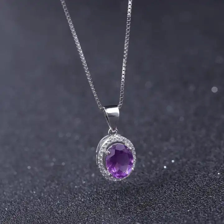 Amethyst 1.79ct Oval Halo Pendant Necklace