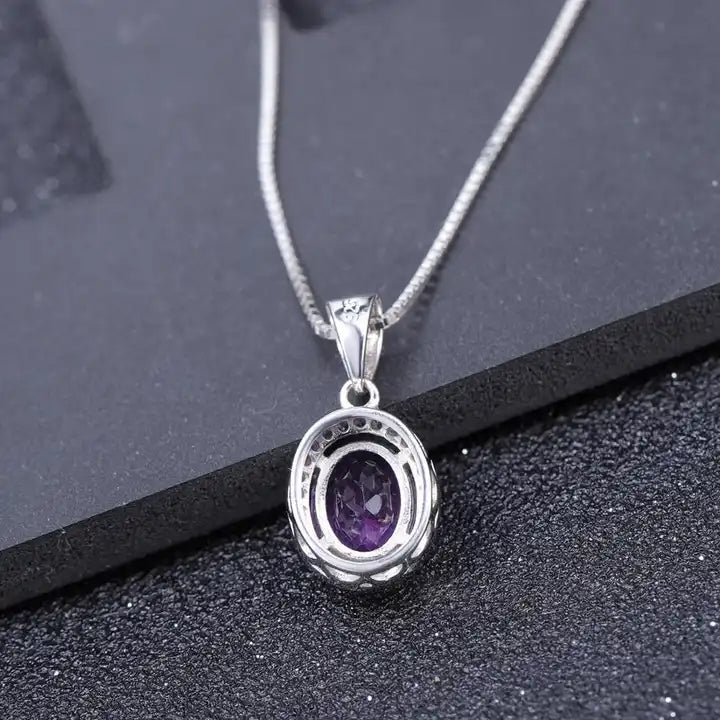 Amethyst 1.79ct Oval Halo Pendant Necklace