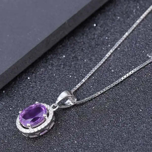 Amethyst 1.79ct Oval Halo Pendant Necklace