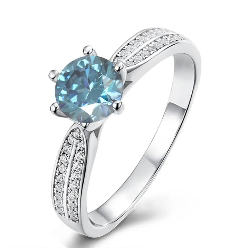 Heritage Pave 1.00ct Blue Moissanite Engagement Ring Set in Sterling Silver