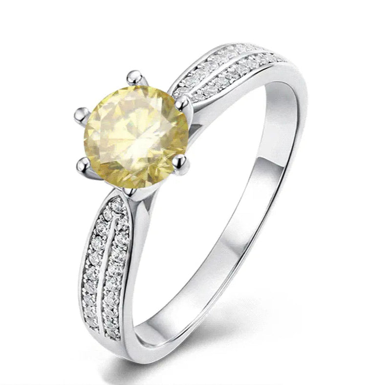 Heritage Pave 1.00ct Yellow Moissanite Engagement Ring Set in Sterling Silver