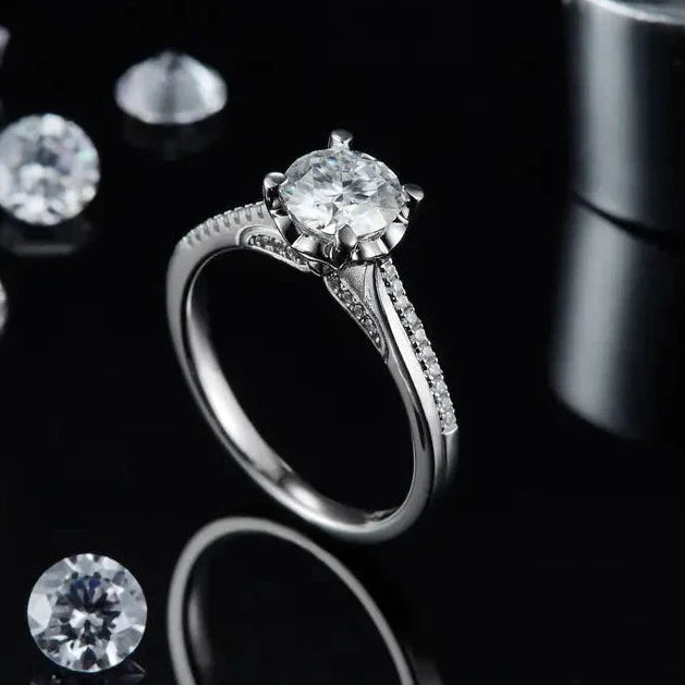 Delicate Luxe 1.00ct Moissanite Engagement Ring Set in Sterling Silver
