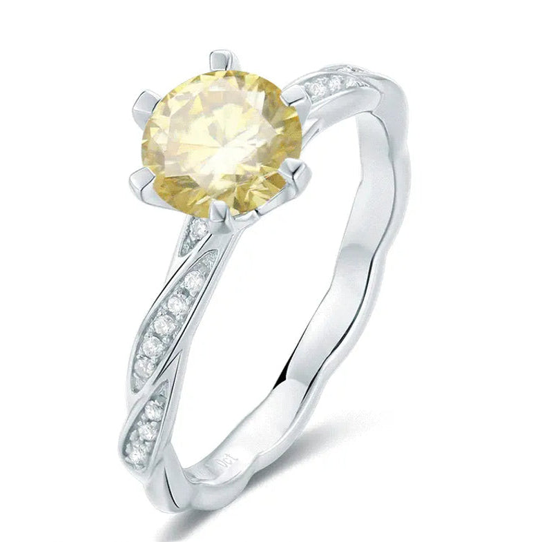 Timeless Yellow 1.00ct Moissanite Engagement Ring Set in Sterling Silver