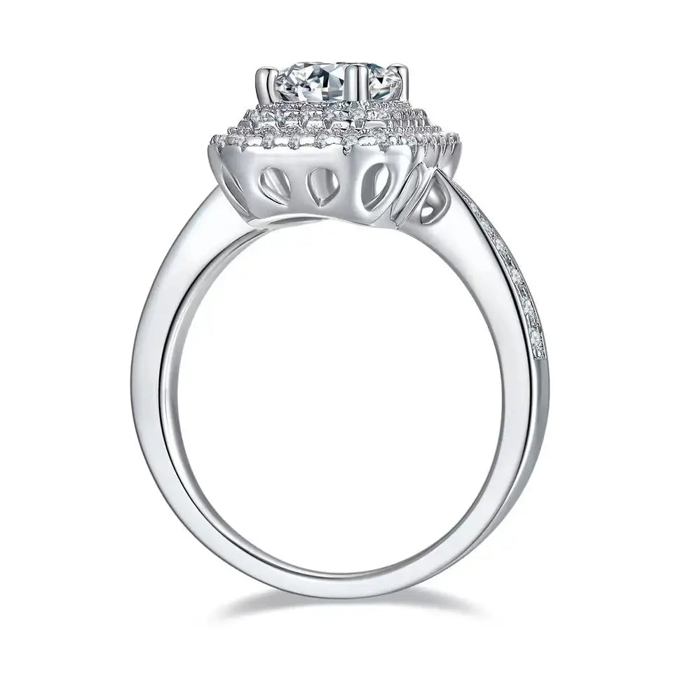 Double Halo 1.00ct Emerald Cut Moissanite Engagement Ring