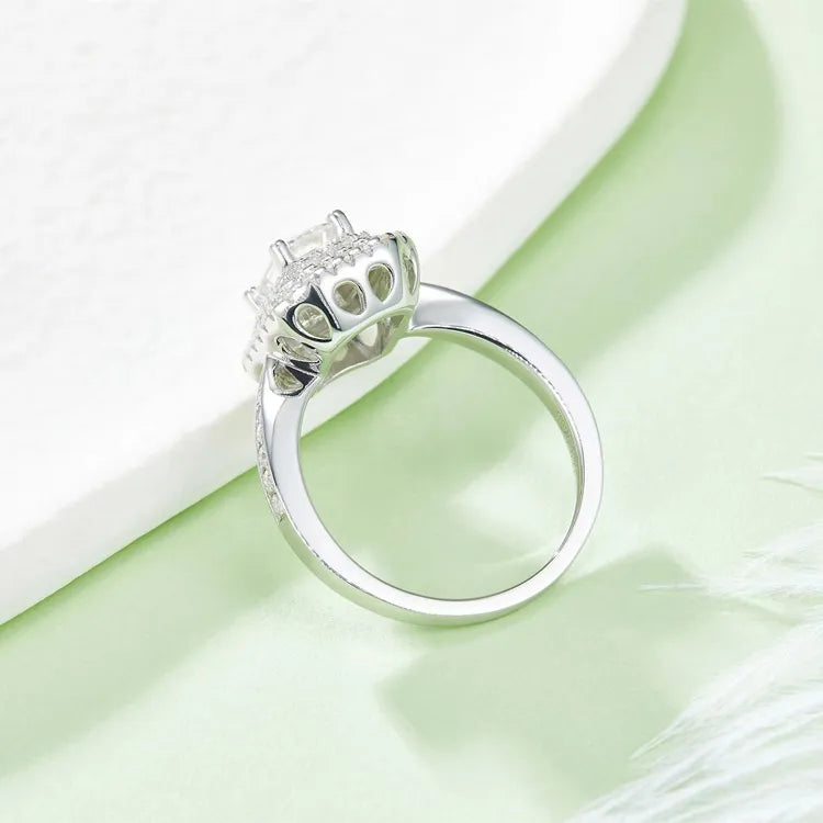 Double Halo 1.00ct Emerald Cut Moissanite Engagement Ring