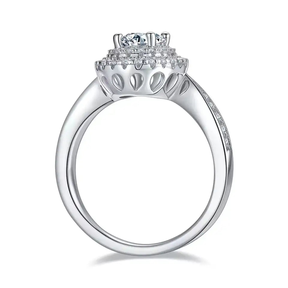 Double Halo 1.00ct Oval Cut Moissanite Engagement Ring