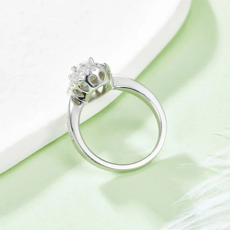 Double Halo 1.00ct Oval Cut Moissanite Engagement Ring