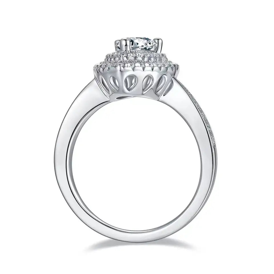 Double Halo 1.00ct Pear Shape Moissanite Engagement Ring