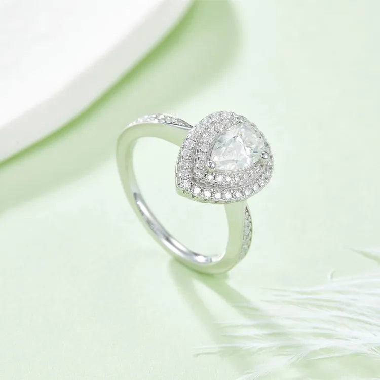 Double Halo 1.00ct Pear Shape Moissanite Engagement Ring