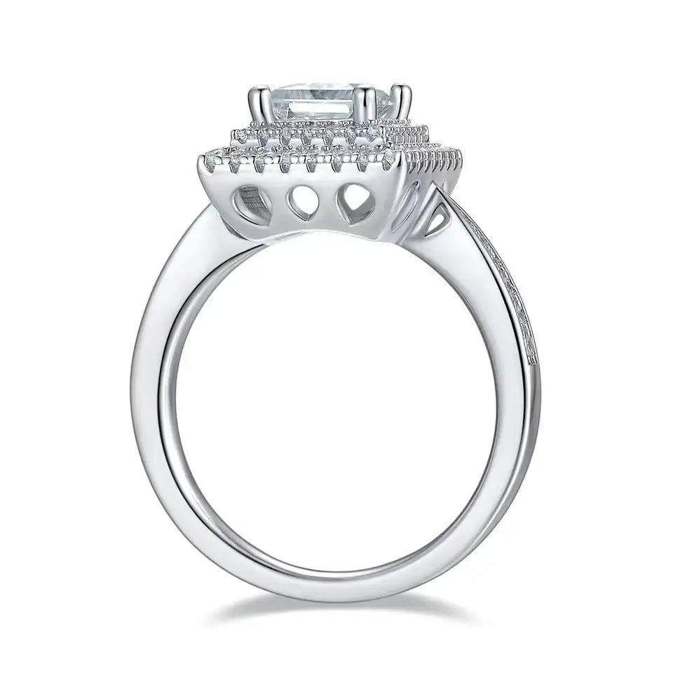 Double Halo 1.00ct Princess Cut Moissanite Engagement Ring