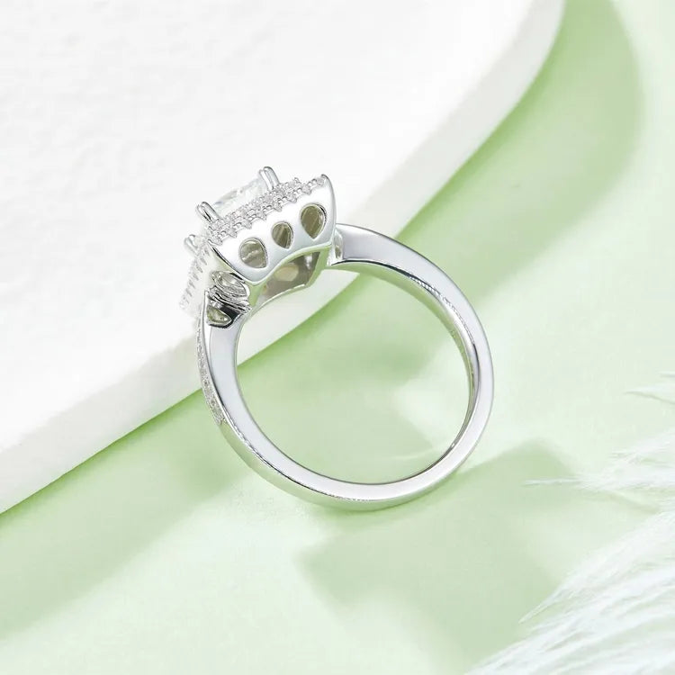 Double Halo 1.00ct Princess Cut Moissanite Engagement Ring