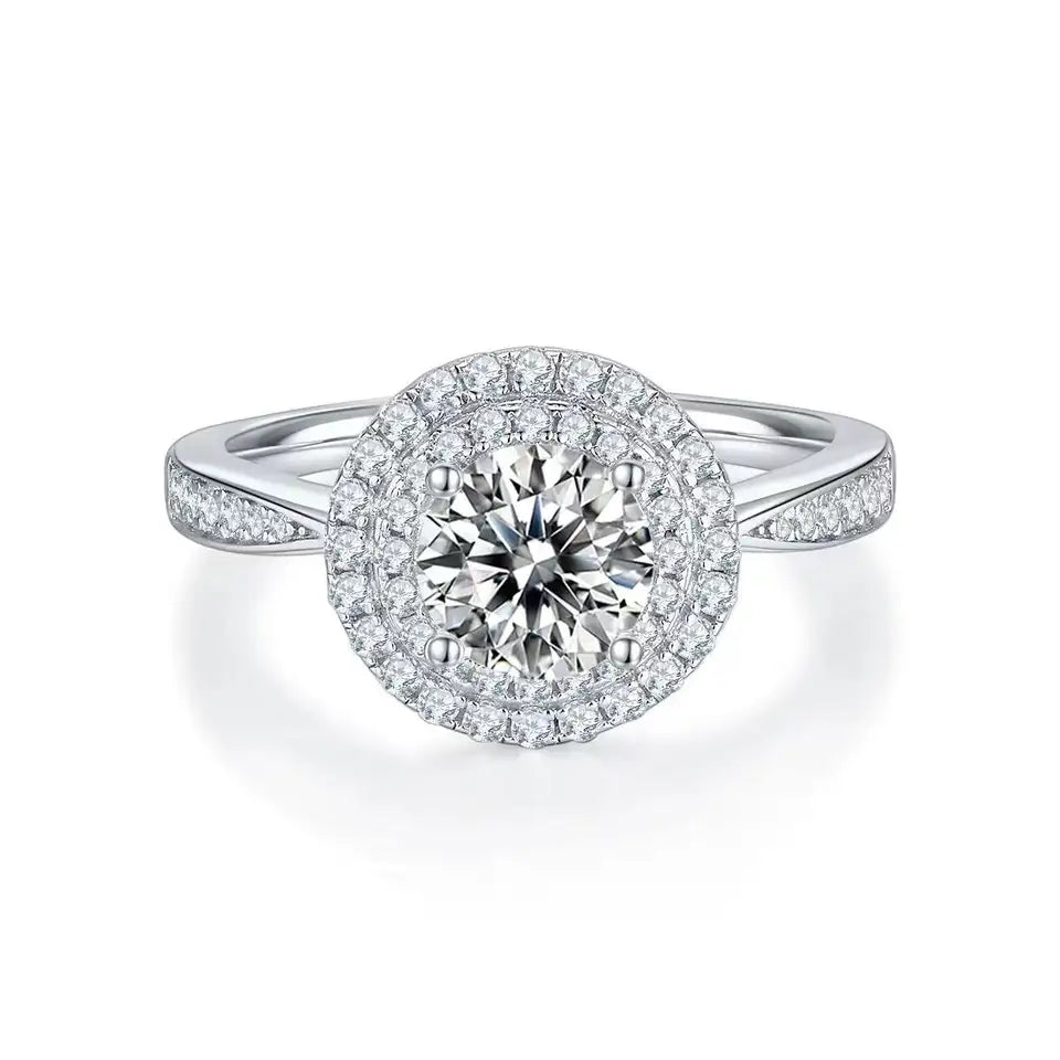 Double Halo 1.00ct Round Brilliant Moissanite Engagement Ring