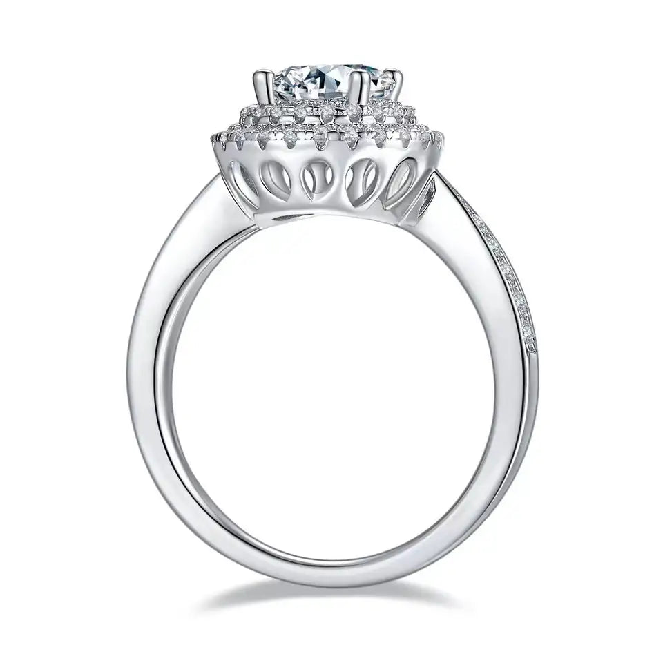 Double Halo 1.00ct Round Brilliant Moissanite Engagement Ring