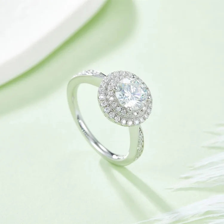 Double Halo 1.00ct Round Brilliant Moissanite Engagement Ring