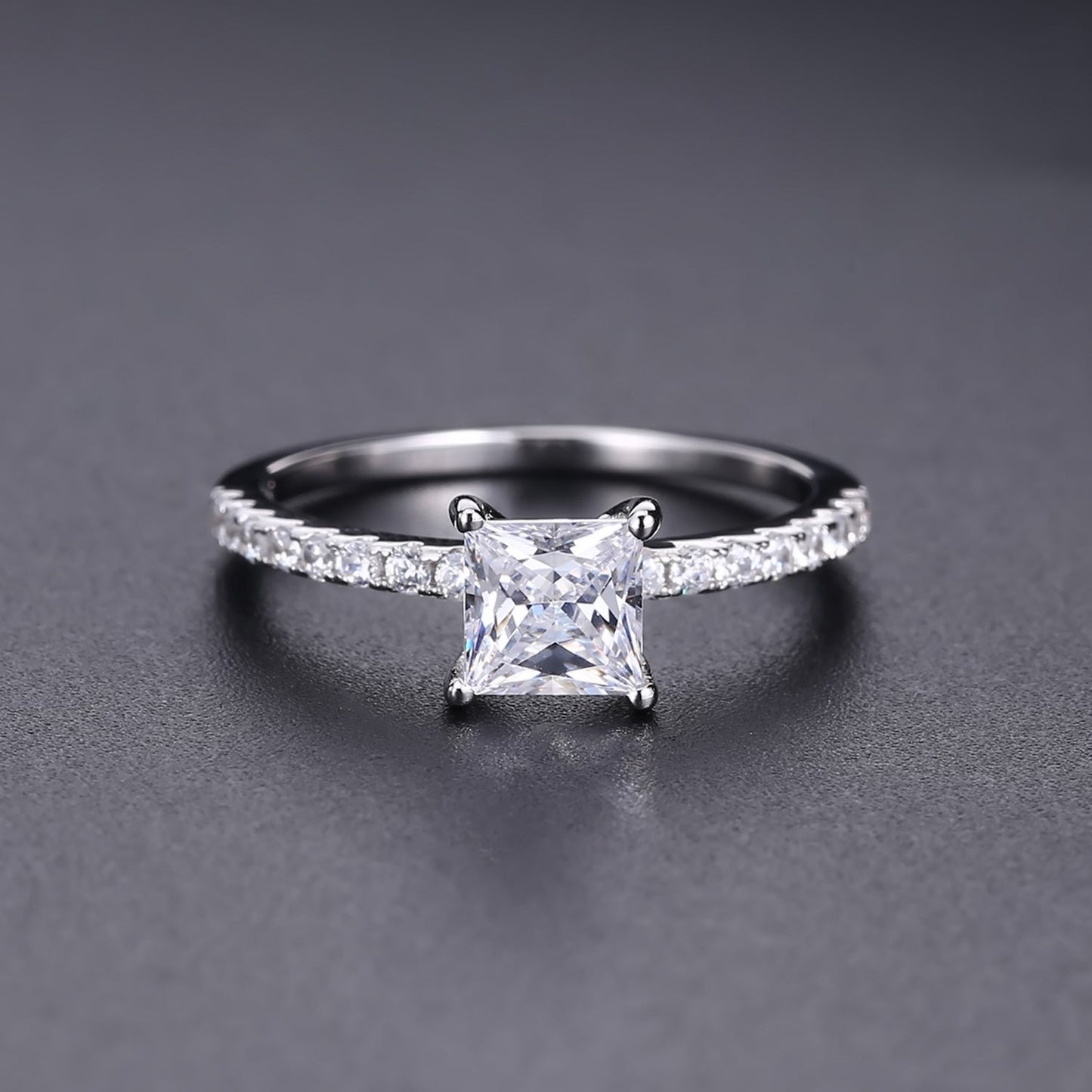 Elevé 1.20ct Princess Cut Moissanite Engagement Ring Set in Sterling Silver