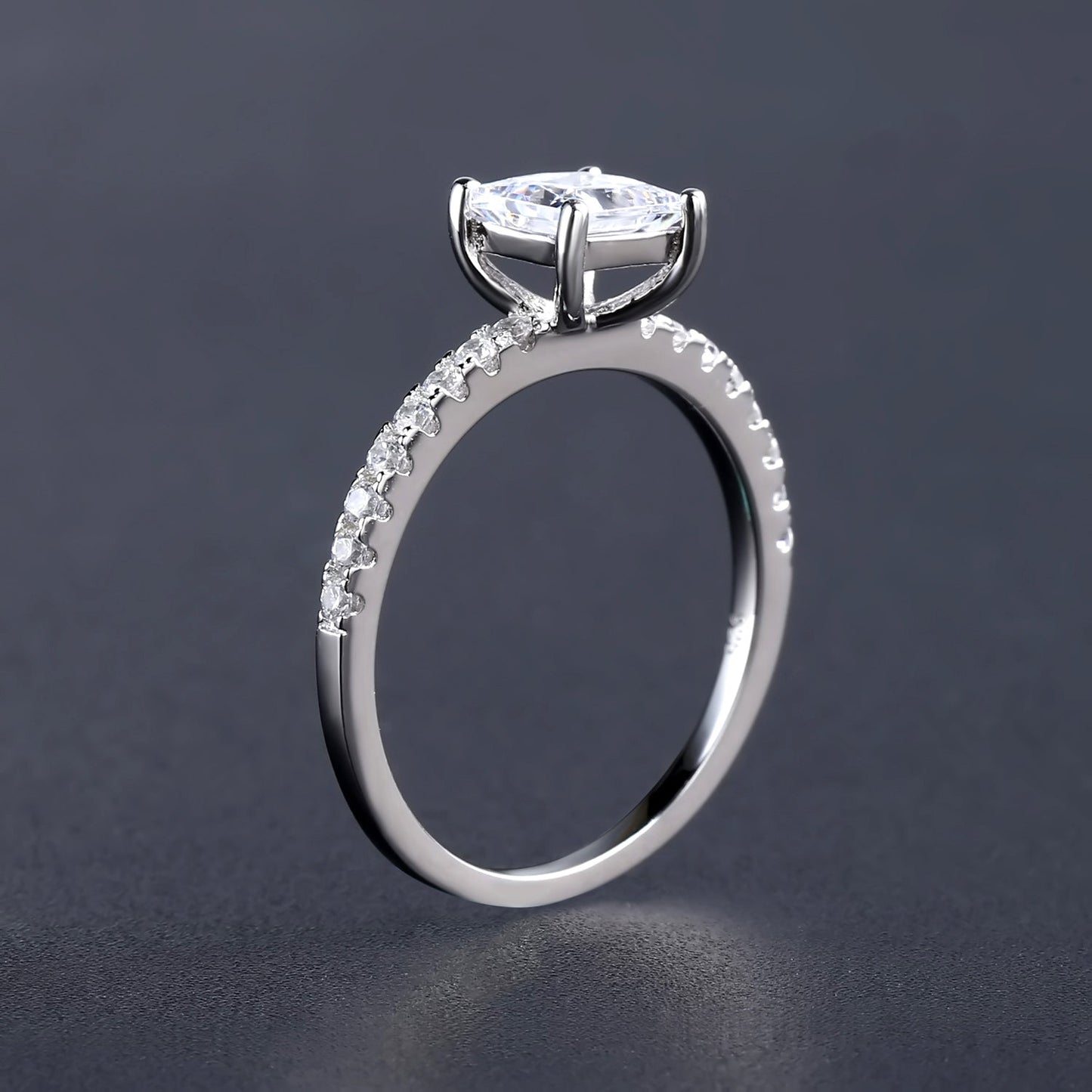Elevé 1.20ct Princess Cut Moissanite Engagement Ring Set in Sterling Silver