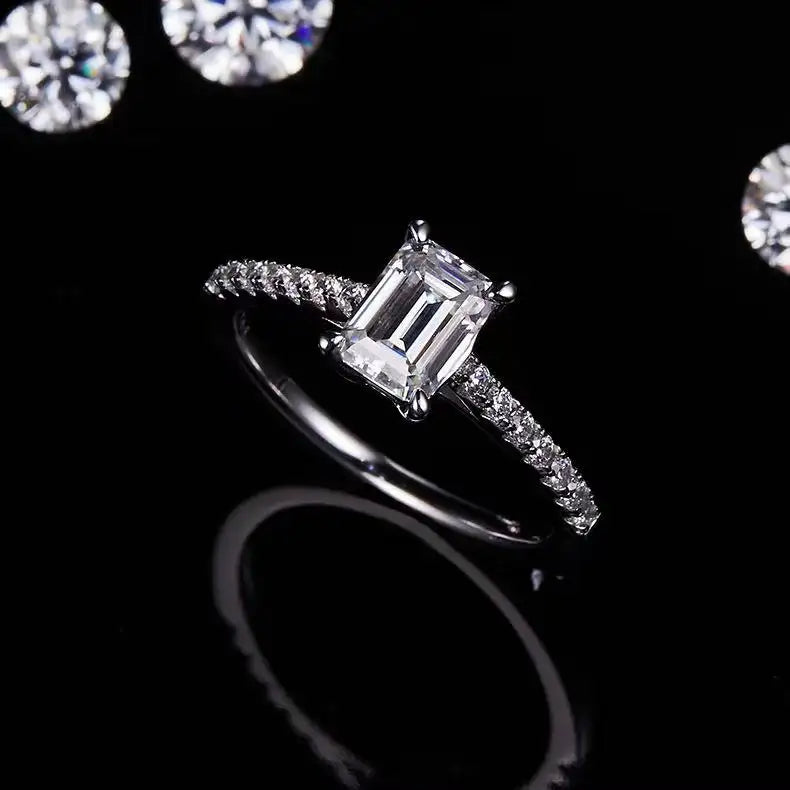 Elevé Basket Set 1.00ct Emerald Cut Moissanite Engagement Ring