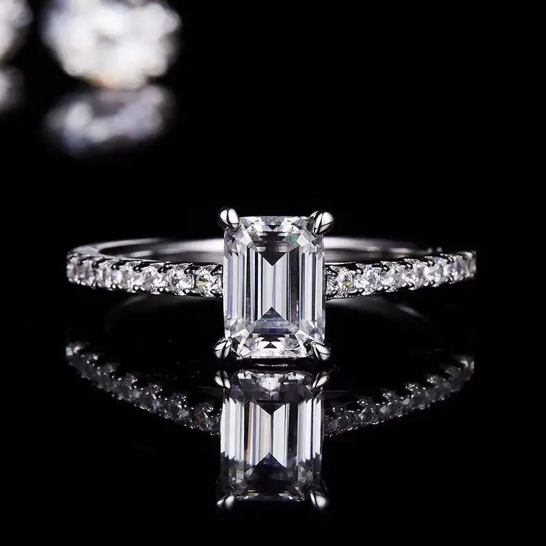 Elevé Basket Set 1.00ct Emerald Cut Moissanite Engagement Ring