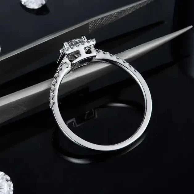 Elevé Halo 0.50ct Moissanite Engagement Ring Set in 9ct White Gold