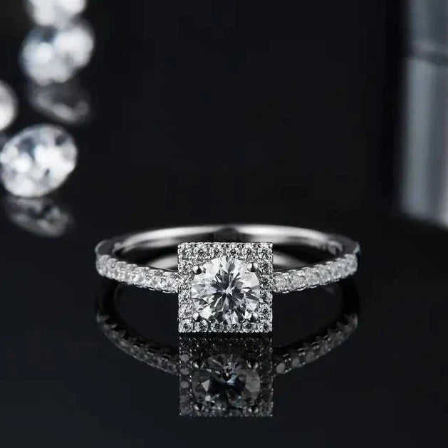 Elevé Halo 0.50ct Moissanite Engagement Ring Set in 9ct White Gold