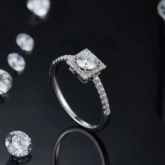 Elevé Halo 0.50ct Moissanite Engagement Ring Set in 9ct White Gold