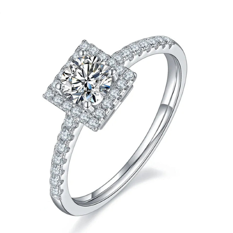Elevé Halo 0.50ct Moissanite Engagement Ring Set in Sterling Silver