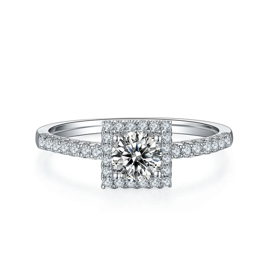 Elevé Halo 0.50ct Moissanite Engagement Ring Set in Sterling Silver