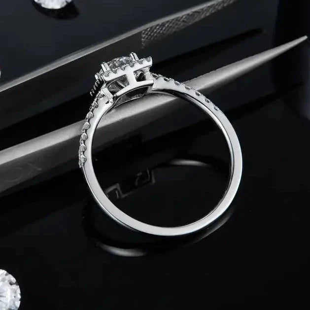 Elevé Halo 0.50ct Moissanite Engagement Ring Set in Sterling Silver