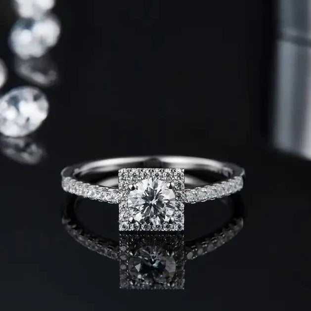 Elevé Halo 0.50ct Moissanite Engagement Ring Set in Sterling Silver