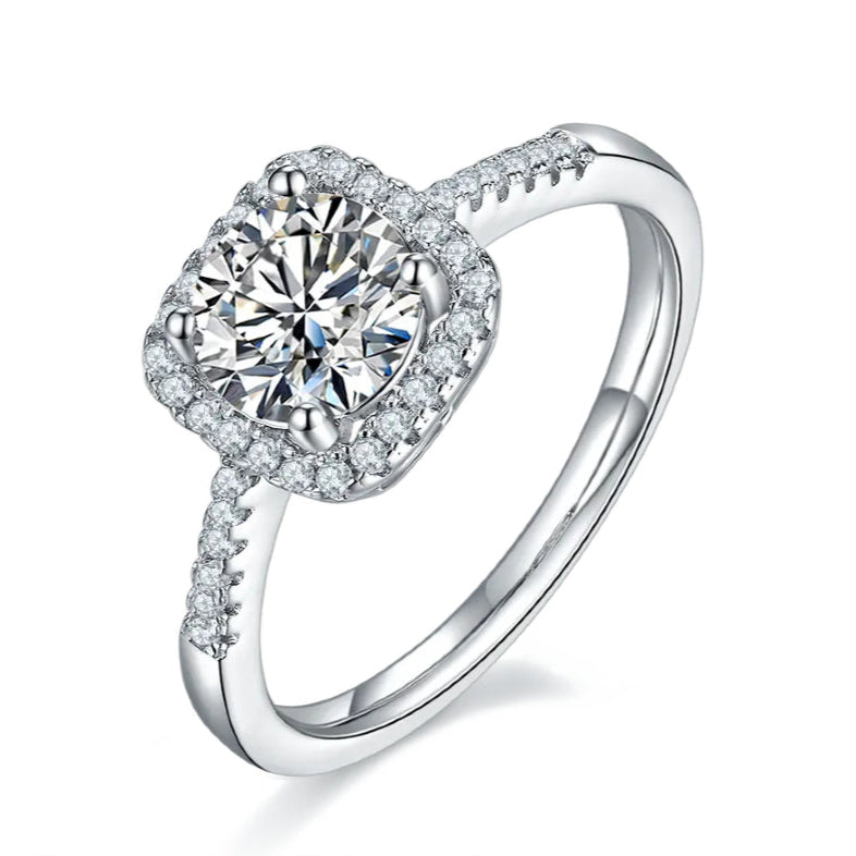 Elevé Halo 1.00ct Moissanite Engagement Ring Set in Sterling Silver